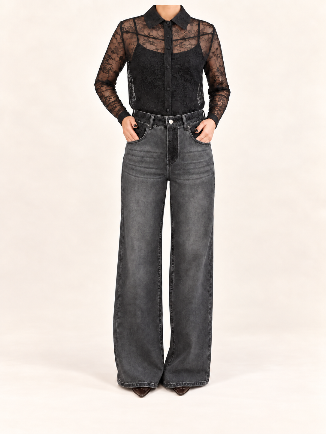 NO SECRETS - camicia in pizzo nera