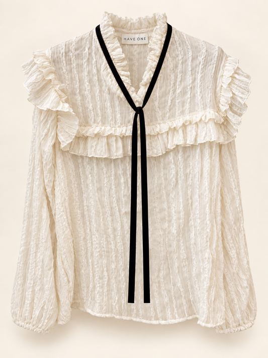 HAVE ONE - Camicia nastrino al collo burro