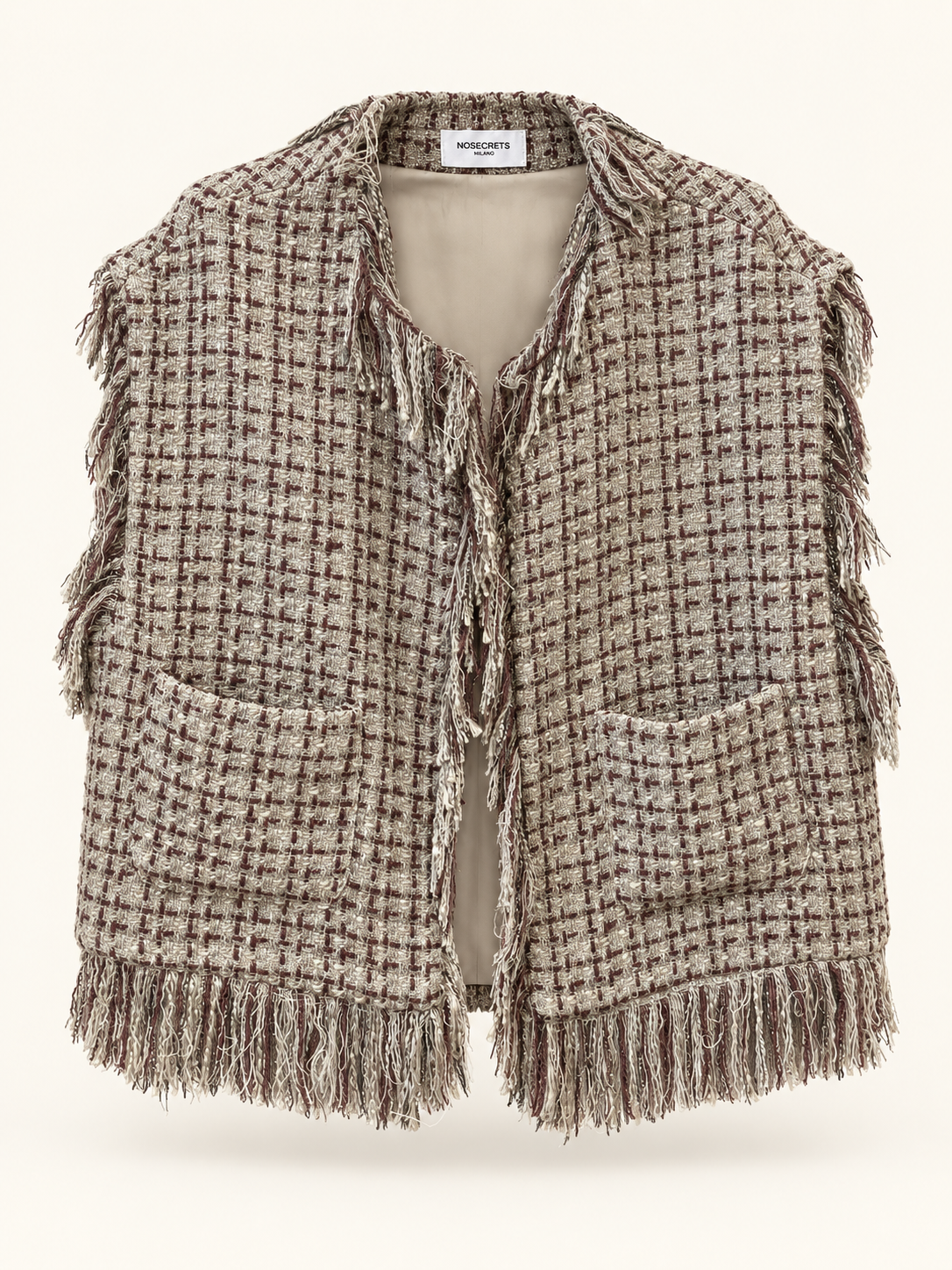 NO SECRETS - Maxi gilet bouclette e frange