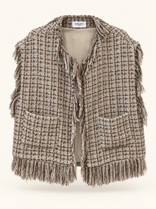 NO SECRETS - Maxi gilet bouclette e frange