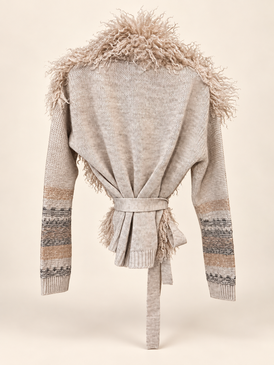 no-nà - Giacchina mongolia manica jacquard sesamo/ardesia
