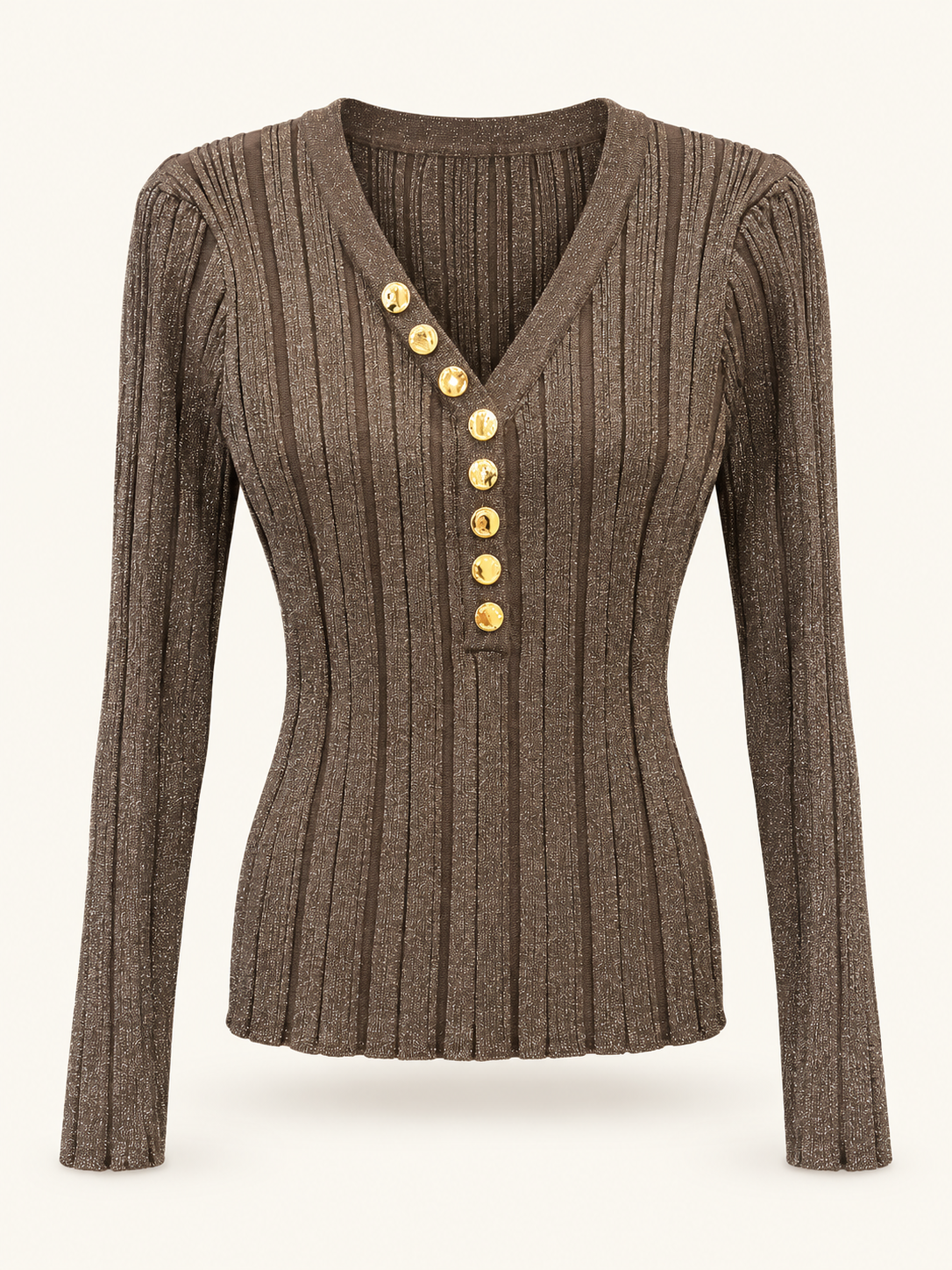 NO SECRETS maglia lurex a coste con bottoni