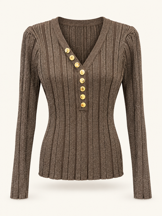 NO SECRETS maglia lurex a coste con bottoni