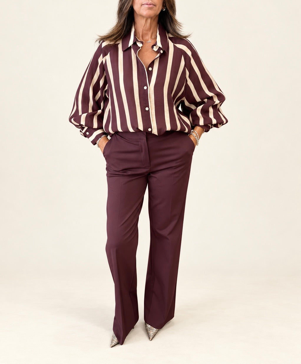 DIXIE - camicia a righe vino e beige
