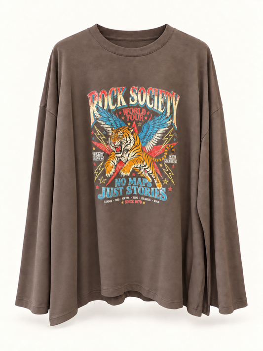 Vicolo T-Shirt marrone con stampa