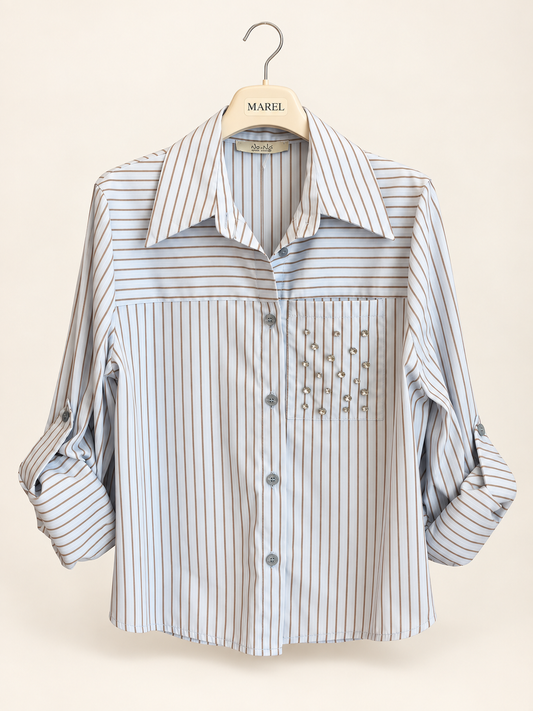 no-nà - Camicia rigata nuvola e fondente