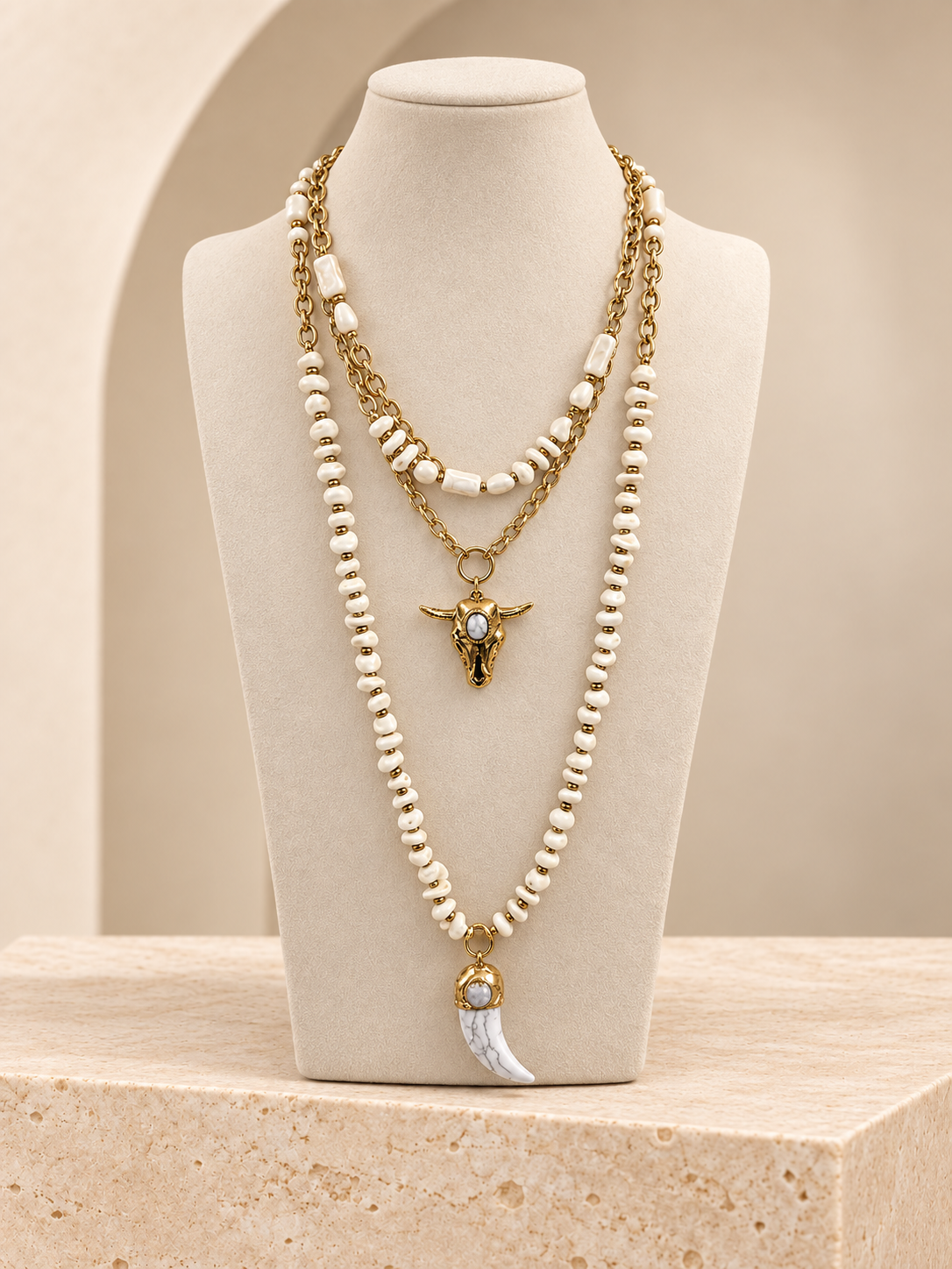 Collana con corno e teschio